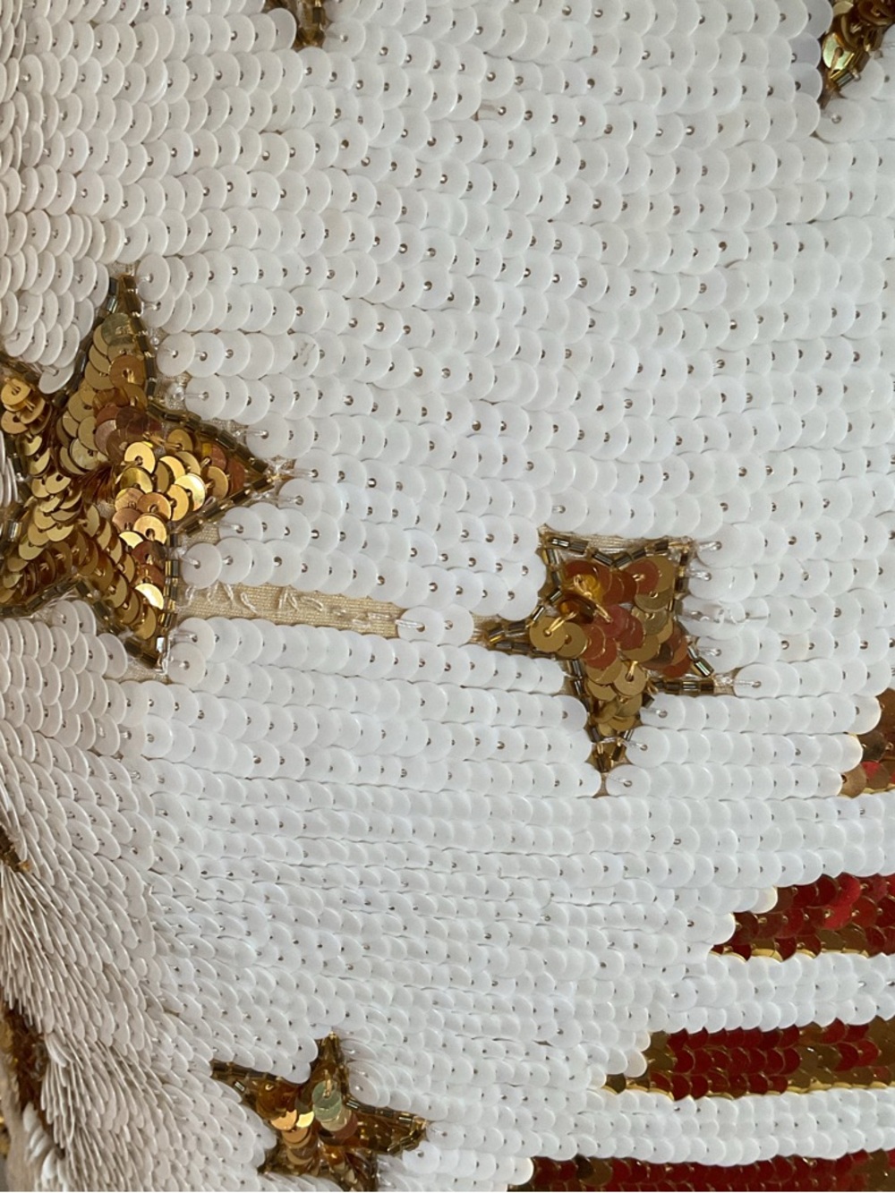 Modi 100% Silk White Blouse Gold Sequin Stars & Stripes Top Small Lined - Picture 5 of 8